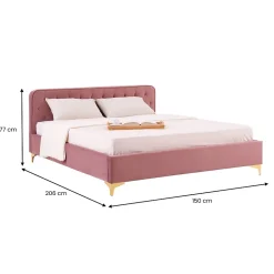 Lit double GLAMOUR, 140x190 cm, capitonné avec sommier, revêtement en velours rose