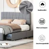 Lit double gris 160 x 200 cm, velours, cadre de lit avec 4 tiroirs, sans matelas