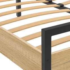 Lit double industriel DETROIT avec tête de lit et sommier 140 x 190 cm bois et métal noir