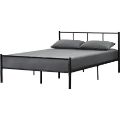 Lit double Laos Métal avec Sommier à Lattes 140 x 200 cm Noir en.casa