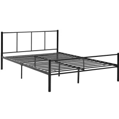 Lit double Laos Métal avec Sommier à Lattes 140 x 200 cm Noir en.casa