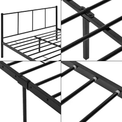 Lit double Laos Métal avec Sommier à Lattes 140 x 200 cm Noir en.casa