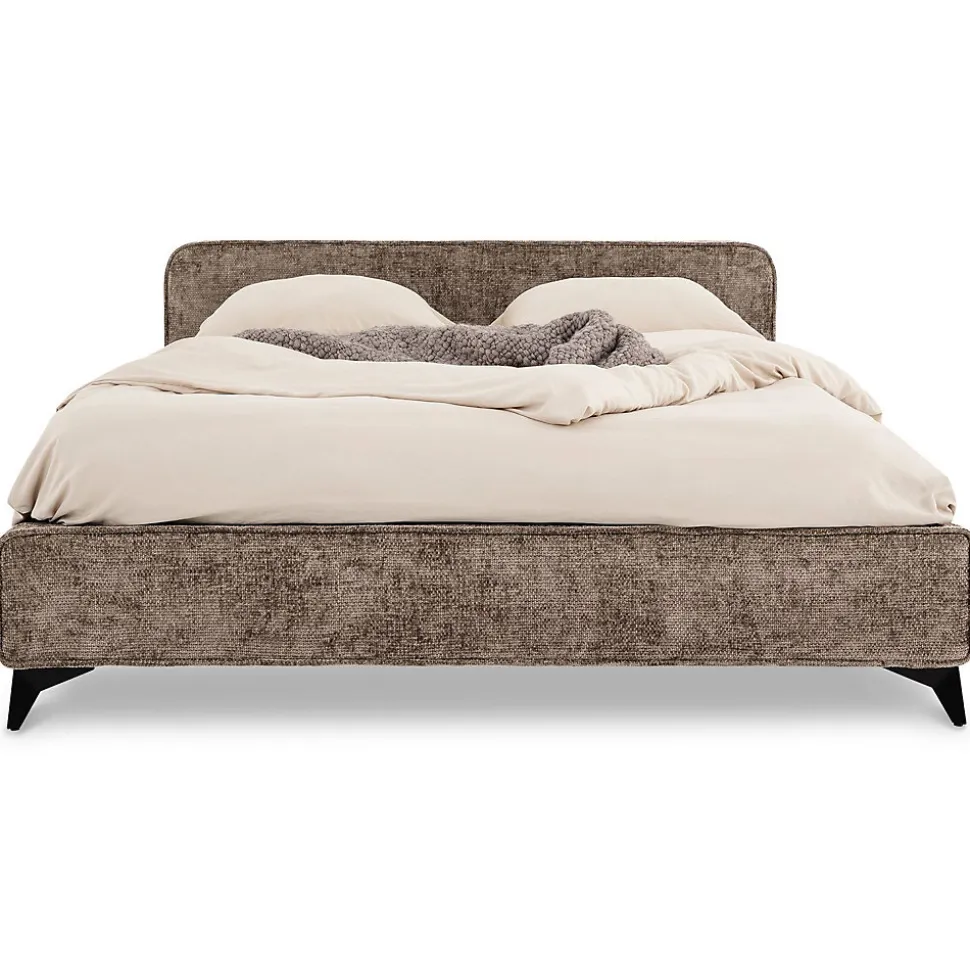 Lit double LEVERDA 140 x 190 cm, revêtement en tissu - Brun