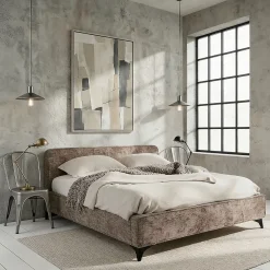 Lit double LEVERDA 140 x 190 cm, revêtement en tissu - Brun