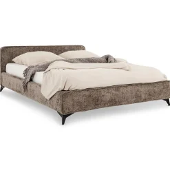 Lit double LEVERDA 140 x 190 cm, revêtement en tissu - Brun