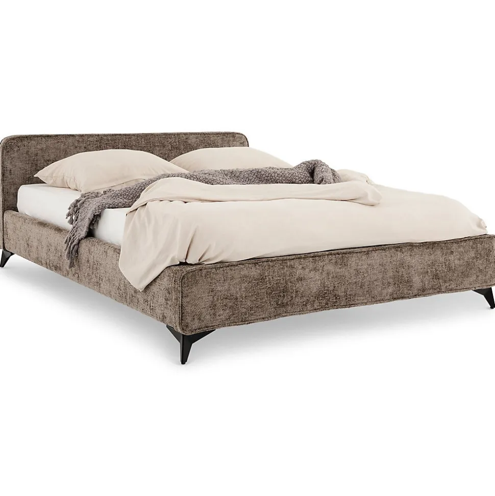 Lit double LEVERDA 140 x 190 cm, revêtement en tissu - Brun