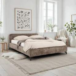 Lit double LEVERDA 140 x 190 cm, revêtement en tissu - Brun