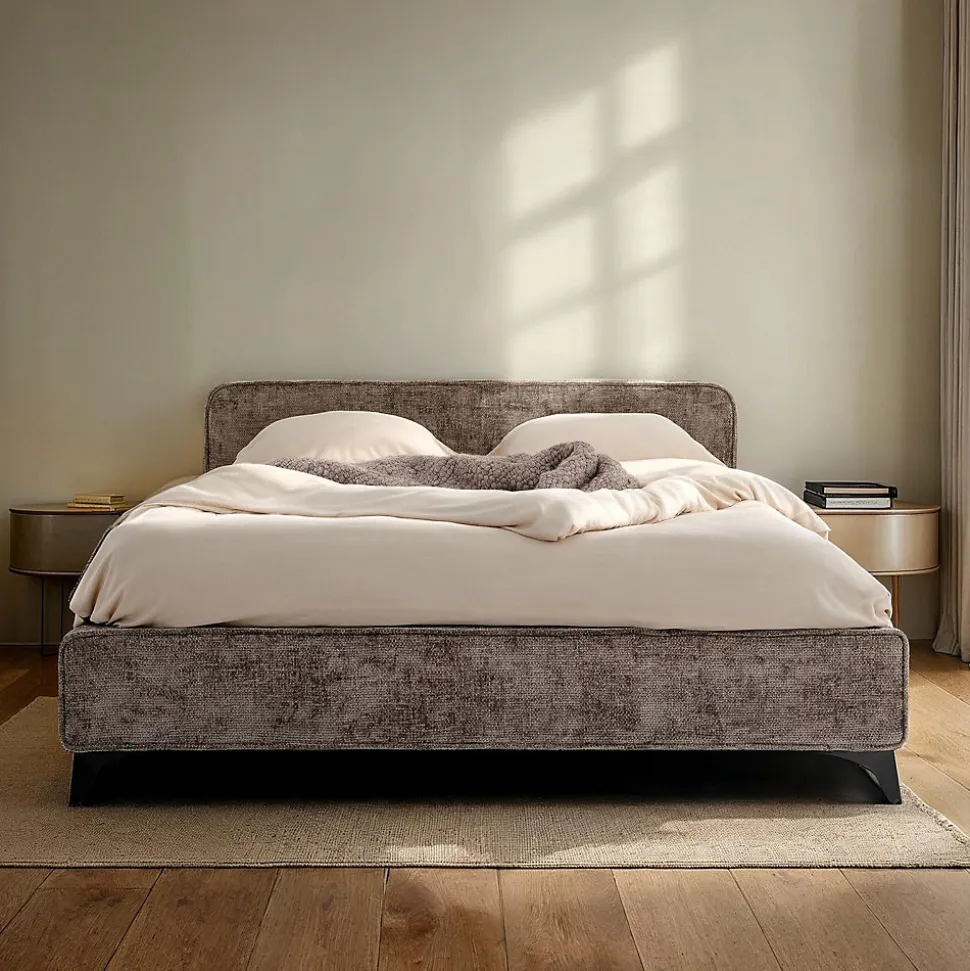 Lit double LEVERDA 140 x 190 cm, revêtement en tissu - Gris