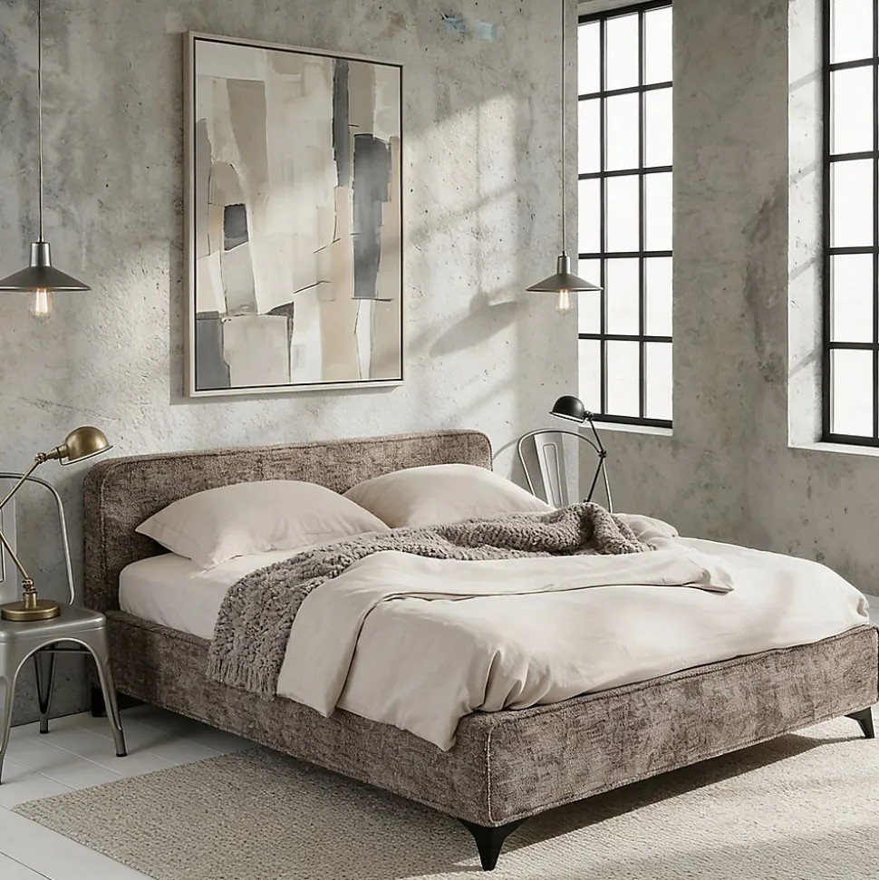 Lit double LEVERDA 140 x 190 cm, revêtement en tissu - Gris