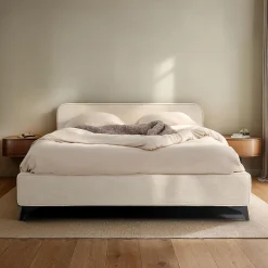 Lit double LEVERDA 140 x 190 cm, revêtement en tissu - Blanc