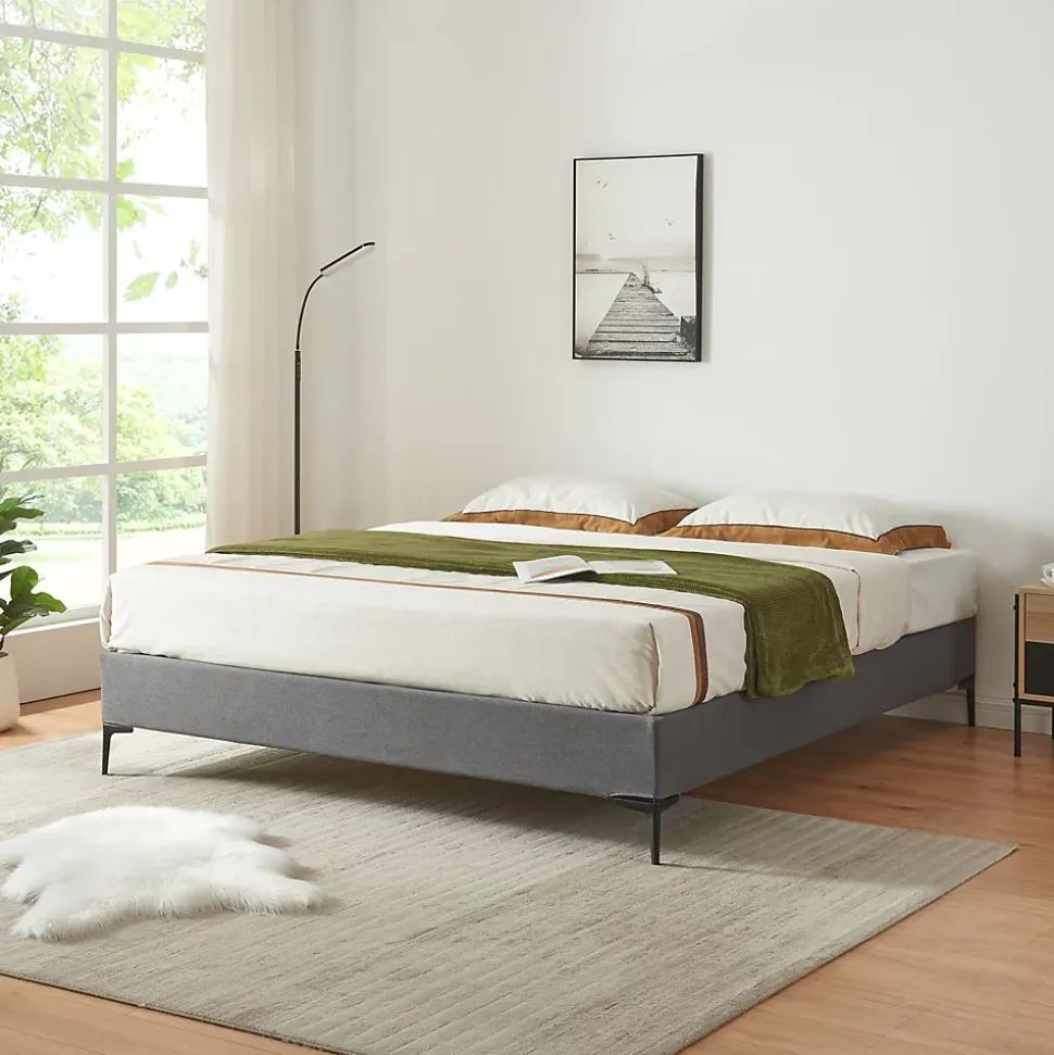 Lit double Lilla 160 x 200 cm gris foncé en.casa