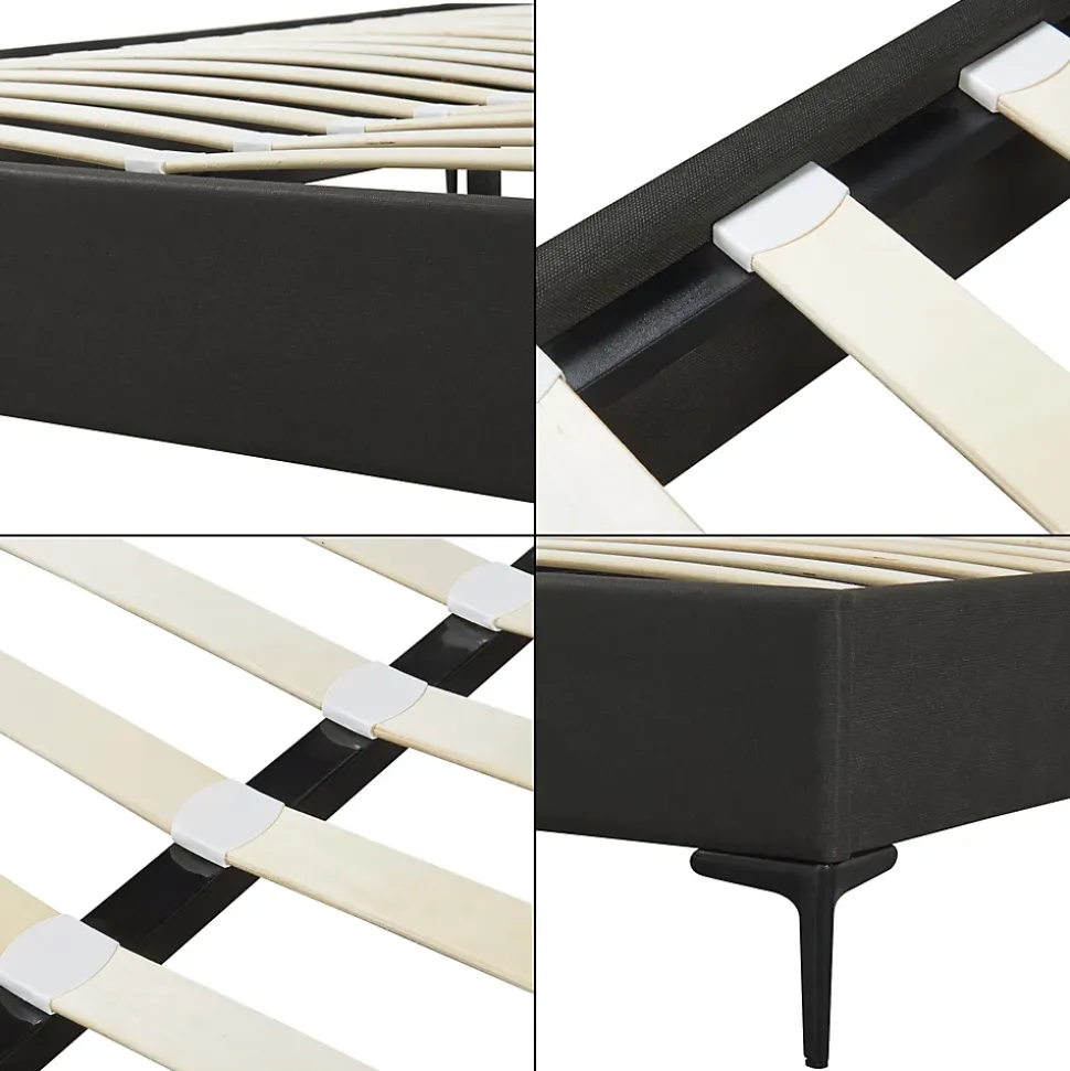 Lit double Lilla 160 x 200 cm gris foncé en.casa