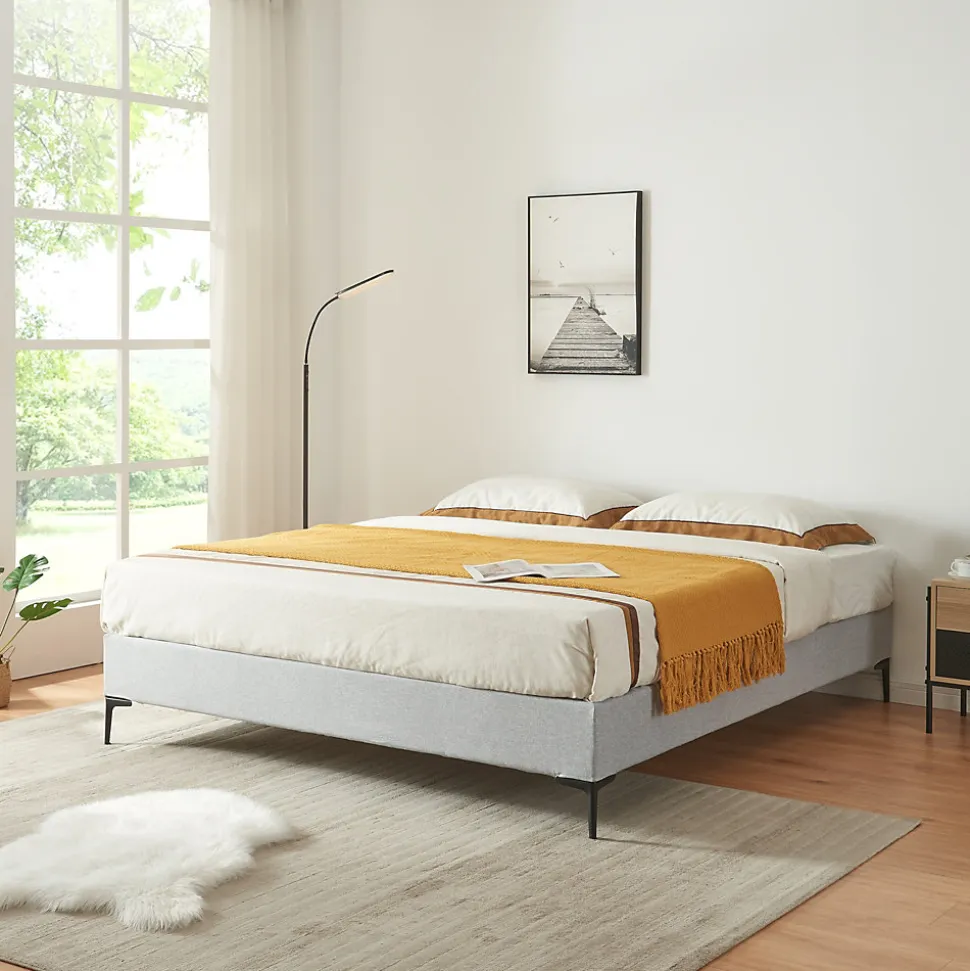 Lit double Lilla 160 x 200 cm gris clair en.casa