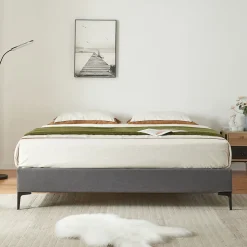 Lit double Lilla 140 x 200 cm gris foncé en.casa