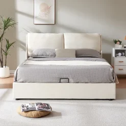 Lit double Lunner 140 x 200 cm beige en.casa