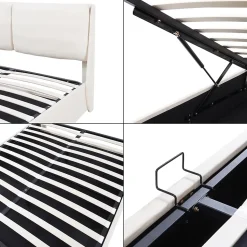 Lit double Lunner 140 x 200 cm beige en.casa