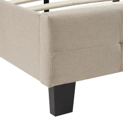 Lit double MATHIEU, 140 x 190 cm, capitonné avec sommier, revêtement en tissu beige