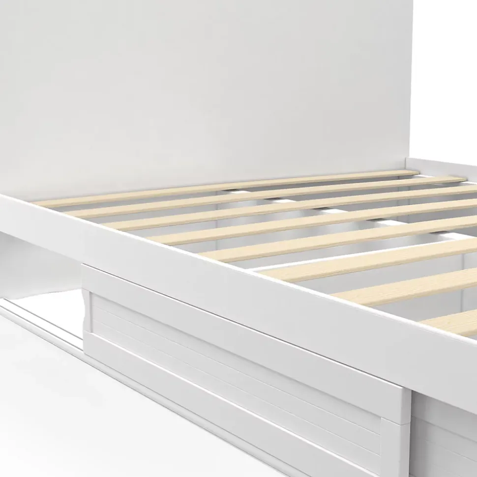 Lit double MELSA avec rangements tête de lit et sommier 140 x 190 cm blanc