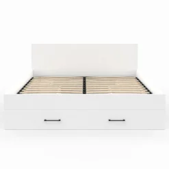 Lit double MINEA avec tiroirs + niches de rangement + tête de lit et sommier 140 x 190 cm blanc
