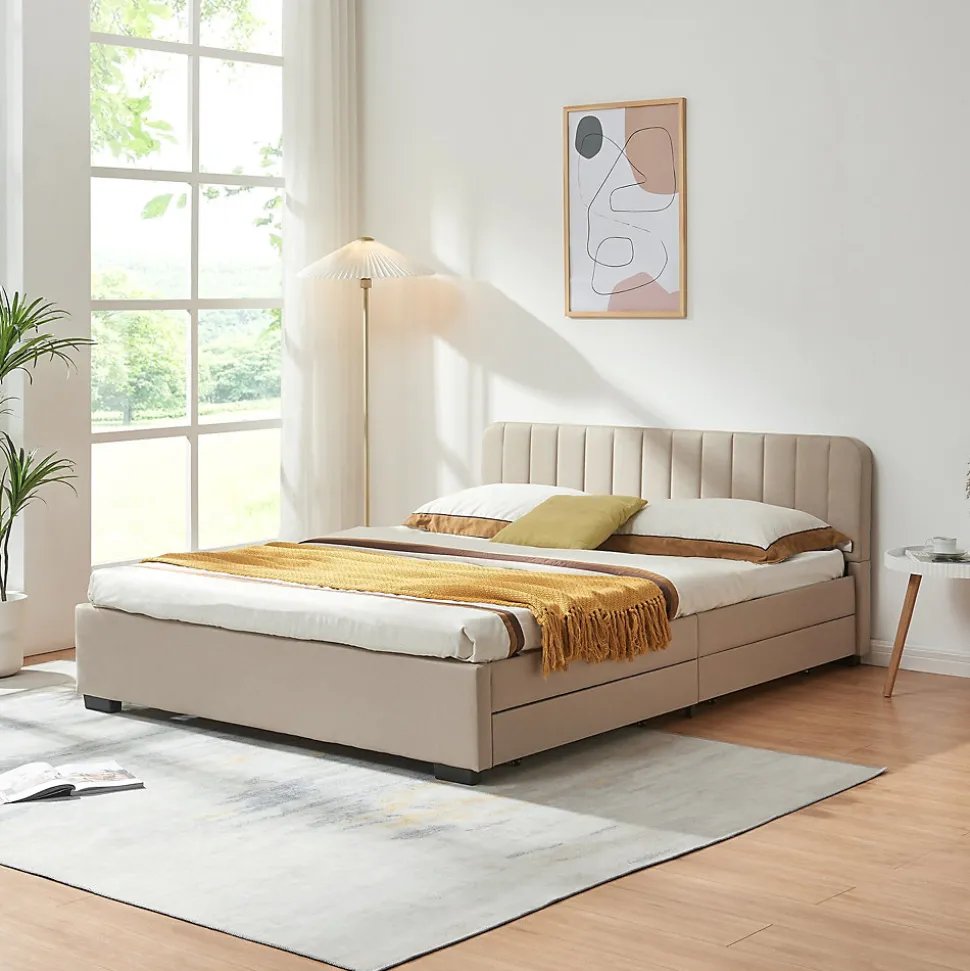 Lit double Nofrenna 140 x 200 cm beige en.casa