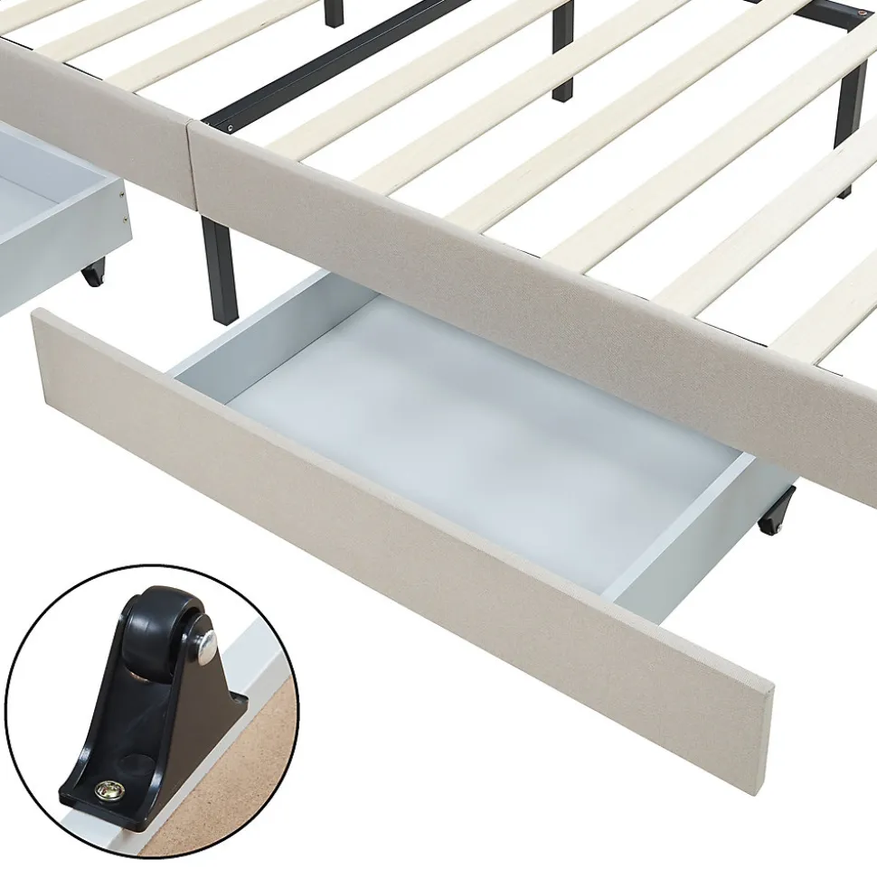 Lit double Nofrenna 140 x 200 cm beige en.casa