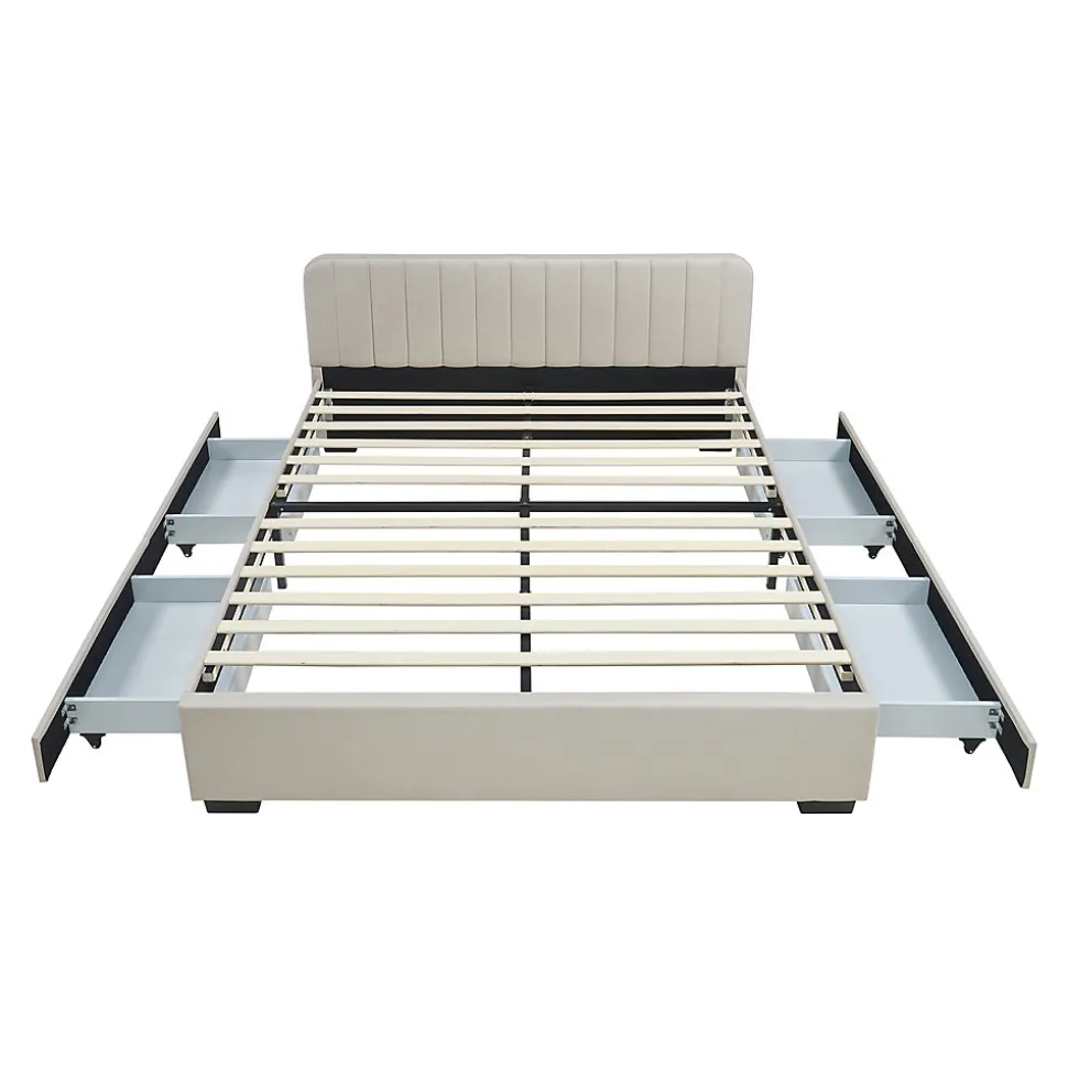 Lit double Nofrenna 140 x 200 cm beige en.casa