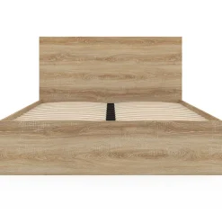 Lit double OMAHA 4 tiroirs sur roulettes avec tête de lit et sommier 140 x 190 cm façon hêtre