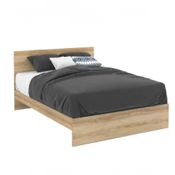 Lit double OMAHA avec tête de lit et sommier 140 x 190 cm façon hêtre