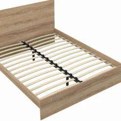Lit double OMAHA avec tête de lit et sommier 160 x 200 cm façon hêtre