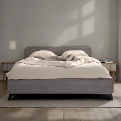 Lit double RAVELLO 140 x 190 cm, revêtement en tissu - Gris