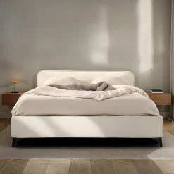 Lit double RAVELLO 140 x 190 cm, revêtement en tissu - Blanc crème