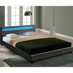 Lit Double Rembourré à LED Sommier à Lattes Polyester 140 x 200 cm Gris Foncé Corium