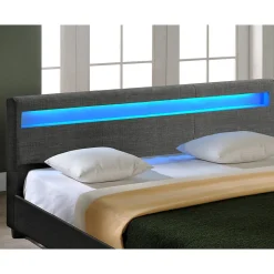 Lit Double Rembourré à LED Sommier à Lattes Polyester 140 x 200 cm Gris Foncé Corium