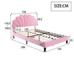 Lit double rembourré 140 sur 200 cm cadre avec tête de lit fleurie en velours doux lit adulte invité rose