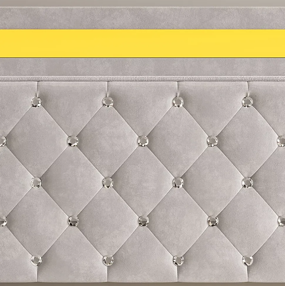 Lit double rembourré, 160 x 200 cm, LED, hydraulique, avec espace de rangement et sommier à lattes, velours beige