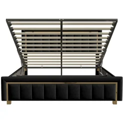 lit double rembourré 160 x 200,lit coffre avec sommier,lit adulte 160 x 200 avec levier hydraulique,velours,noir