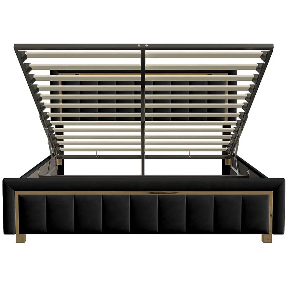 lit double rembourré 160 x 200,lit coffre avec sommier,lit adulte 160 x 200 avec levier hydraulique,velours,noir