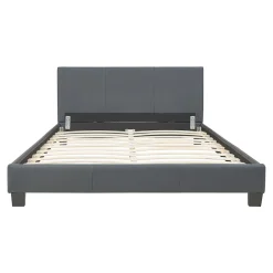 Lit Double Rembourré Albacete Sommier à Lattes Similicuir 140 x 200 cm Gris Foncé Corium