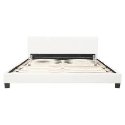 Lit Double Rembourré Albacete Sommier à Lattes Housse Similicuir 180 x 200 cm Blanc Corium