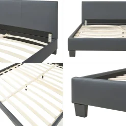 Lit Double Rembourré Albacete Sommier à Lattes Similicuir 180 x 200 cm Gris Foncé Corium