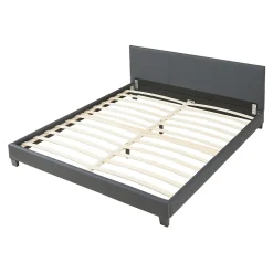 Lit Double Rembourré Albacete Sommier à Lattes Similicuir 180 x 200 cm Gris Foncé Corium