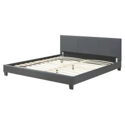 Lit Double Rembourré Albacete Sommier à Lattes Similicuir 180 x 200 cm Gris Foncé Corium