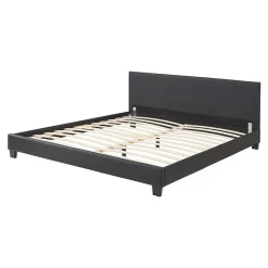 Lit Double Rembourré Albacete Sommier à Lattes Similicuir 160 x 200 cm Noir Corium