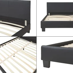 Lit Double Rembourré Albacete Sommier à Lattes Similicuir 160 x 200 cm Noir Corium