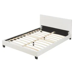 Lit Double Rembourré Albacete Sommier à Lattes Similicuir 140 x 200 cm Blanc Corium