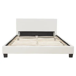 Lit Double Rembourré Albacete Sommier à Lattes Similicuir 140 x 200 cm Blanc Corium