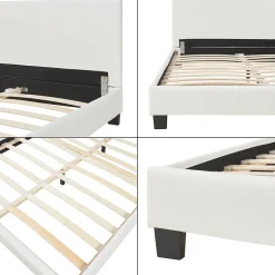 Lit Double Rembourré Albacete Sommier à Lattes Similicuir 140 x 200 cm Blanc Corium