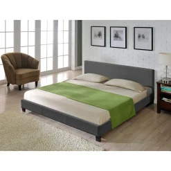 Lit Double Rembourré Design Sommier à Lattes Polyester 180 x 200 cm Gris Foncé Corium