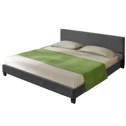 Lit Double Rembourré Design Sommier à Lattes Polyester 180 x 200 cm Gris Foncé Corium