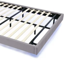 Lit double rembourré 140x200 cm, cadre de lit flottant, rembourré, avec LED, lin, gris